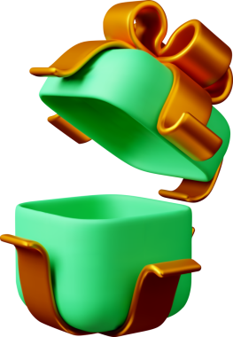 3D open gift box with ribbon. side 3d green.