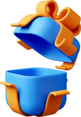 3D open gift box with ribbon. side 3d blue