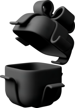 3D open gift box with ribbon. side 3d black.