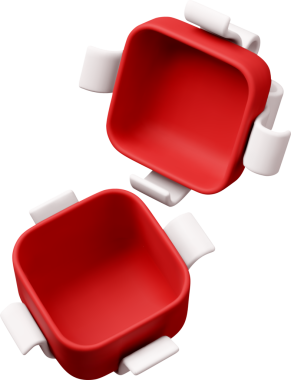 3D open gift box with ribbon. top 3d red.