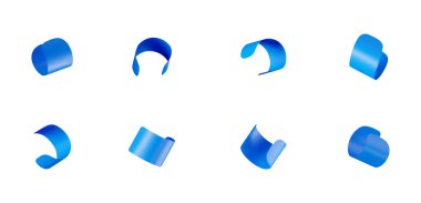 Tasarım elementleri olarak sekiz adet mavi kurdele seti. Dinamik eğrilerin soyut akışkan 3D çizimi. Grafik dekorasyonu için geometrik modern sanat. Vektör illüstrasyonu