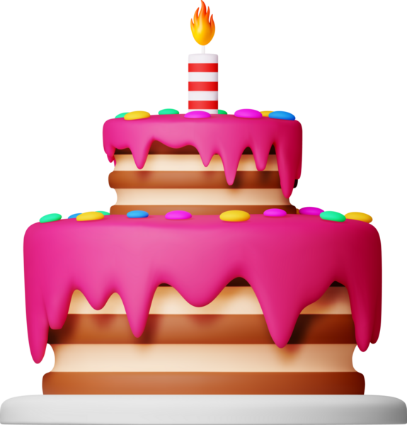 Üç boyutlu. Pembe kremalı iki katlı doğum günü pastası.