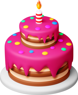 Pembe jöleli ve renkli şekerli iki katlı doğum günü pastası.