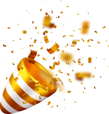 Konfetileri havada uçuşan 3D Altın Parti Patlaması