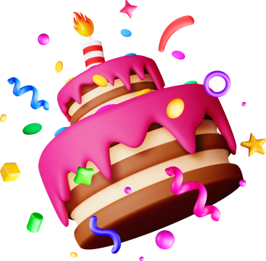 3D 2 katlı mum yakılmış doğum günü pastası.