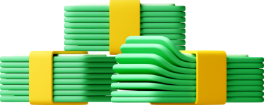 3 boyutlu. Yeşil renkli üç yığın para.