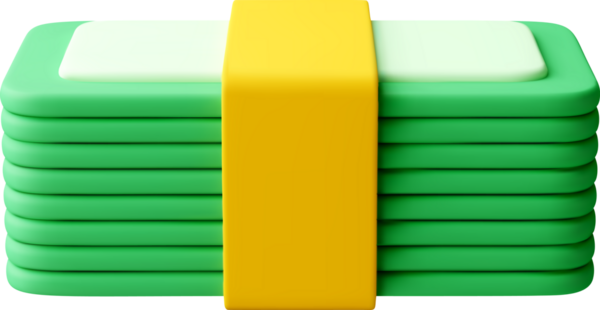 3 boyutlu yeşil yığınla para ve sarı bant.