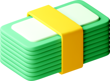 Sarı bantlı üç boyutlu yeşil kağıt para yığını