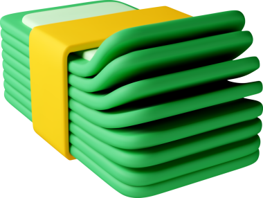 3d Sarı bantlı yeşil para yığını.