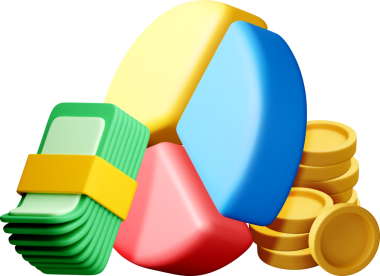 Para desteleri ve bozuk paralarla renkli 3D pasta grafiği