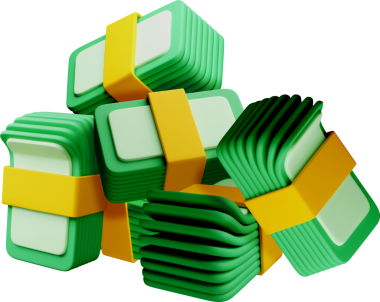 3 Boyutlu stilize edilmiş yeşil para desteleri