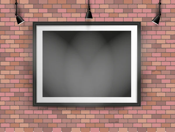 Zwarte fotoframe op de muur — Stockvector