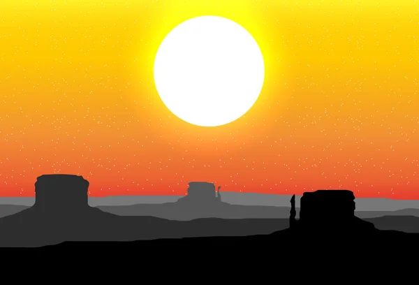 Monument Valley Arizona contra un cielo rojo al atardecer — Vector de stock