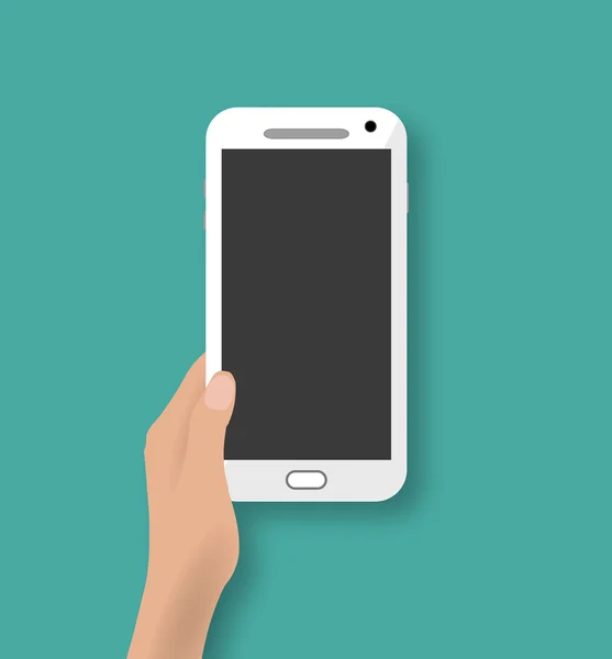 Hand met witte touch telefoon — Stockvector