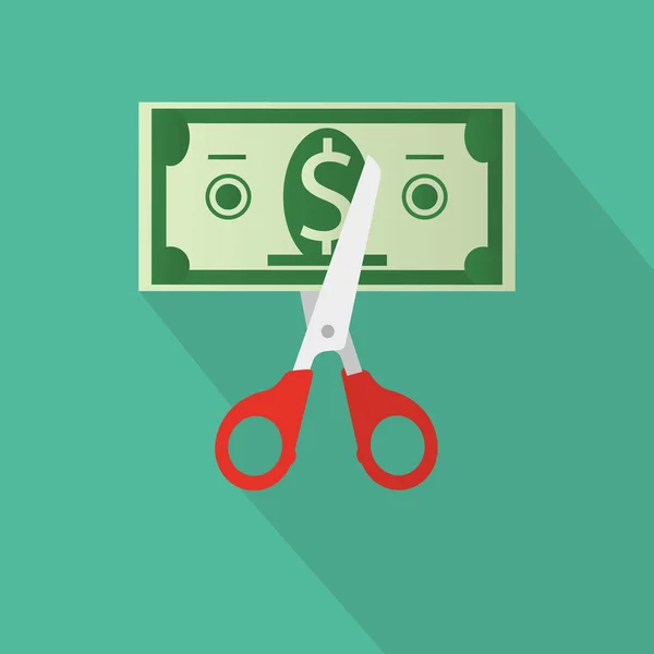 Scissors cutting money bill — Stock Vector