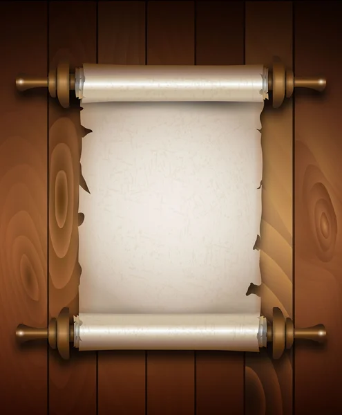 Papier à rouleau vertical sur fond en bois — Image vectorielle