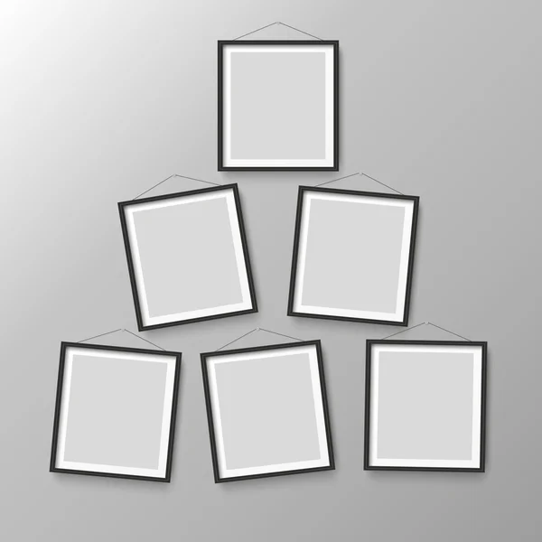 Zes houten zwarte foto fotoframes — Stockvector