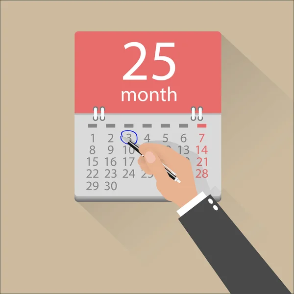 Biznesmen ręce Marka w kalendarzu — Wektor stockowy