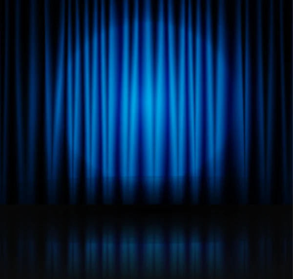 Spotlight on blue stage curtain — Stock Vector