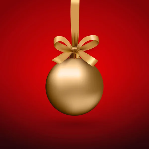 Boule de Noël en or avec ruban et arc — Image vectorielle