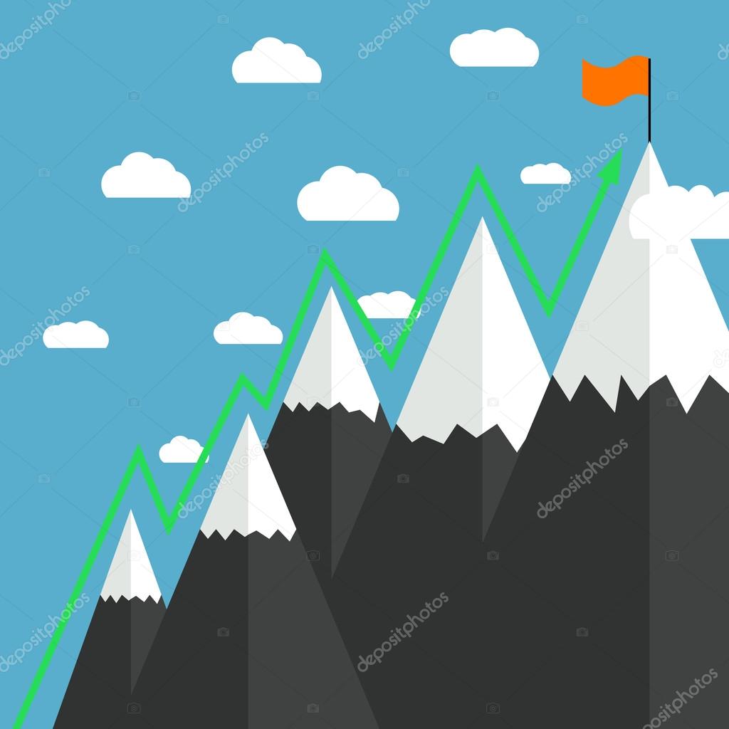 Vector illustration in flat design of Mountaineering Route. Goal Achievement