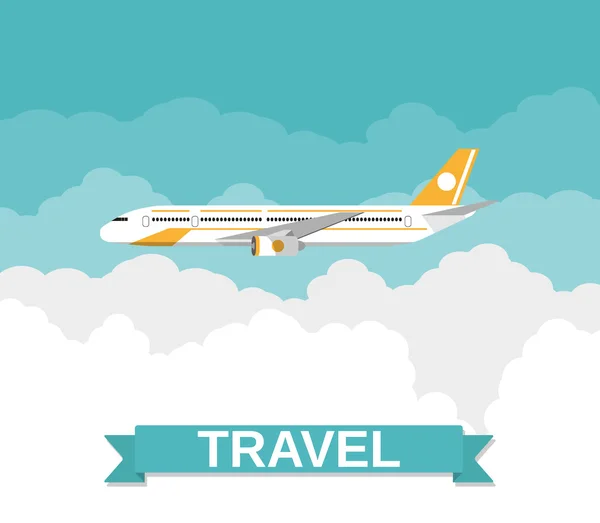 Picture of a civilian plane with clouds — Stock Vector