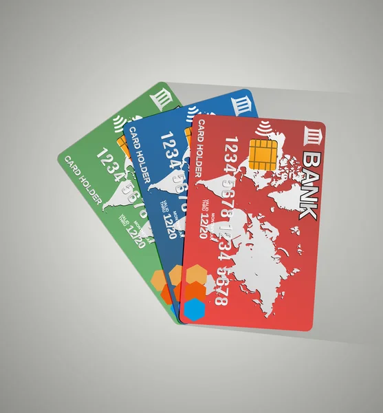 Trzy karty, karty kredytowe — Wektor stockowy