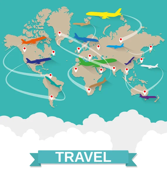 Airplanes map with routes — Stock Vector