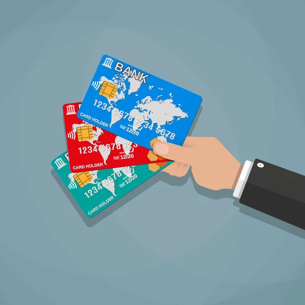 Handen met bankkaarten — Stockvector