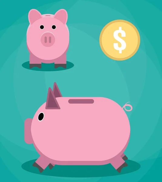 Sparschwein und Münze — Stockvektor
