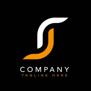 S harfi logo tasarım şablonu ögesi. Beyaz ve turuncu renklerle