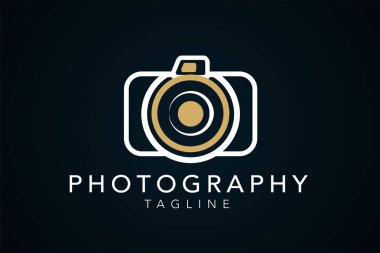 Altın ve beyaz çizgi logolu minimalist kamera fotoğraf tasarımı