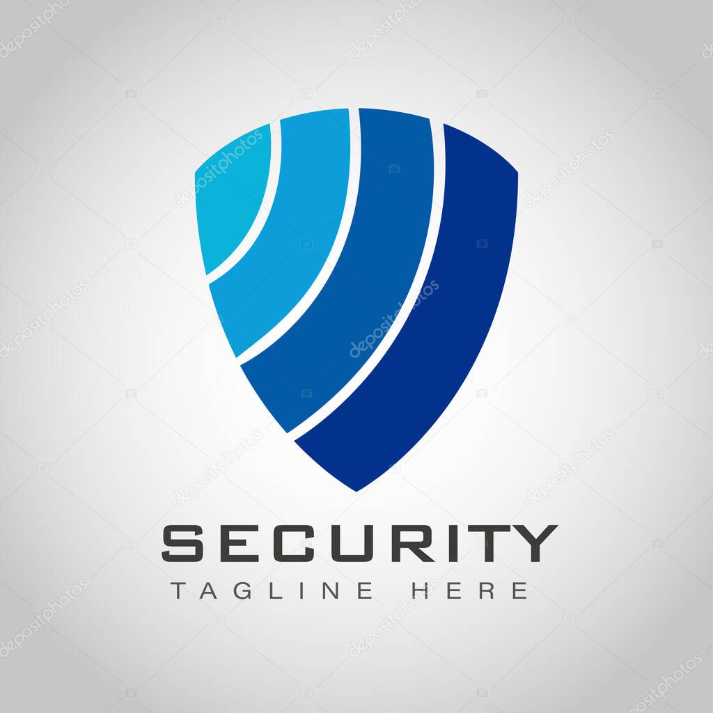 Blue shield vector logo design for security and protection company