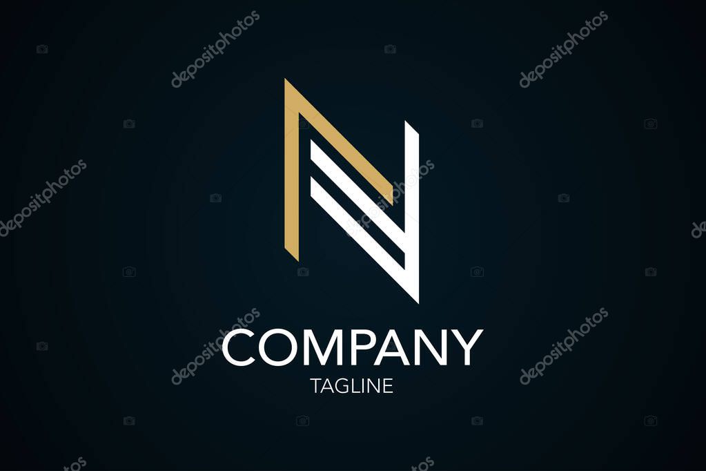 Letter N logo icon design template elements. Gold and white paint logo with elegant style design