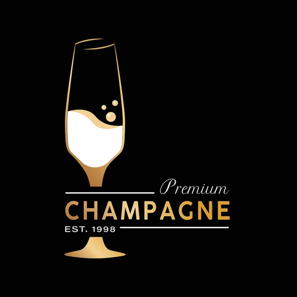 Luxo Champagne Glass Logo Design Com Cor Dourada Sobre Fundo — Vetor de Stock