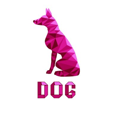 Köpek Hayvanı Simgesi Logosu Renkli Çokgen Low Poly. Renkli soyut Simge Vektörü. Origami tarzı simge. Pembe Renkli
