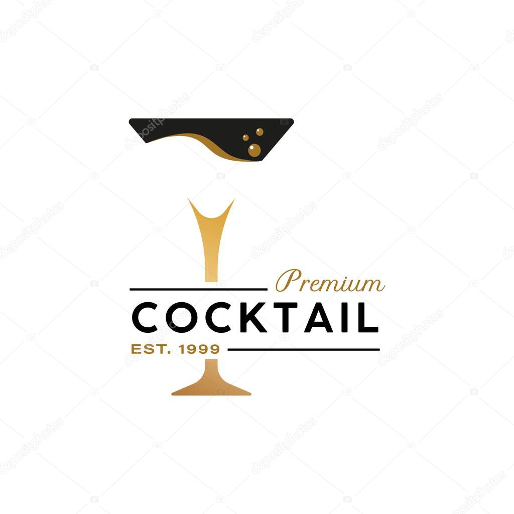 Vintage Retro Style for Cocktail Glass Logo Design. With gold color on white background. Premium and Luxury Logo Template