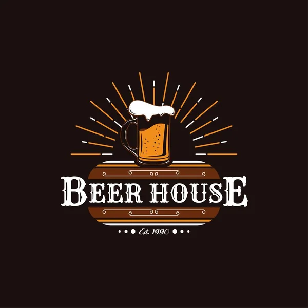 하우스 Beer House 양조장 Brewery Logo 빈티지 레트로 스타일 빛나는 — 스톡 벡터