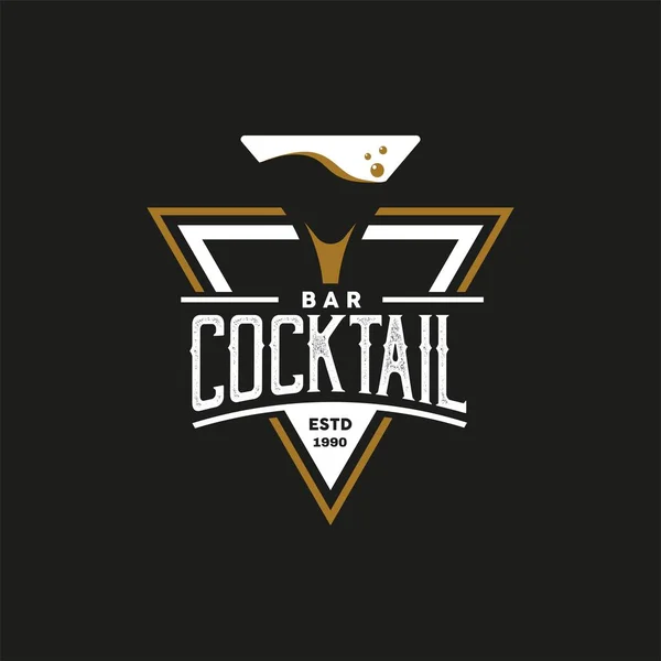 Vintage Retro Style För Cocktail Glass Logo Design Med Guld — Stock vektor