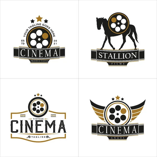 Conjunto Vintage Retro Logo Style Para Cinema Studio Production Logo — Archivo Imágenes Vectoriales