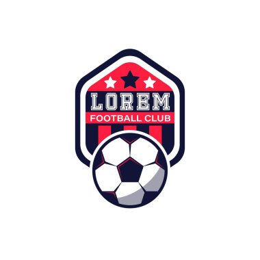 Futbol Futbol Rozeti Logosu Tasarım Şablonları. Spor Takımı Kimlik Vektörü Resimleri beyaz arka planda izole edildi. Futbol Temalı Tişört Grafikleri