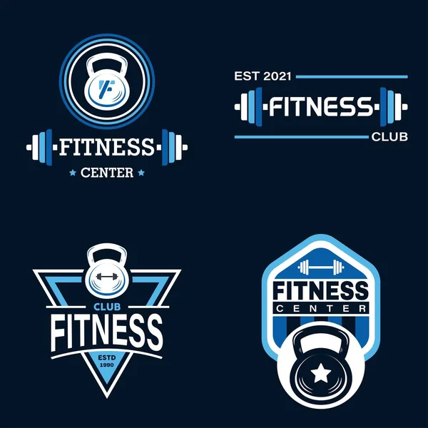 Set Insignia Fitness Logo Con Equipamiento Deportivo Etiquetas Estilo Vintage — Vector de stock