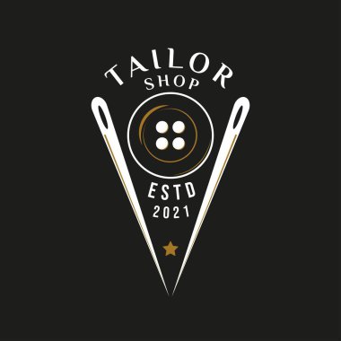 Vintage Retro Logo Style for Tailor Clothing Logo. With gold, black, and white Buttons and Sewing Needles. Premium and Luxury Logo