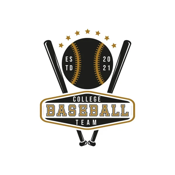 Logotipo Basebol Vintage Emblema Crachá Com Bat Gold Cores Pretas — Vetor de Stock