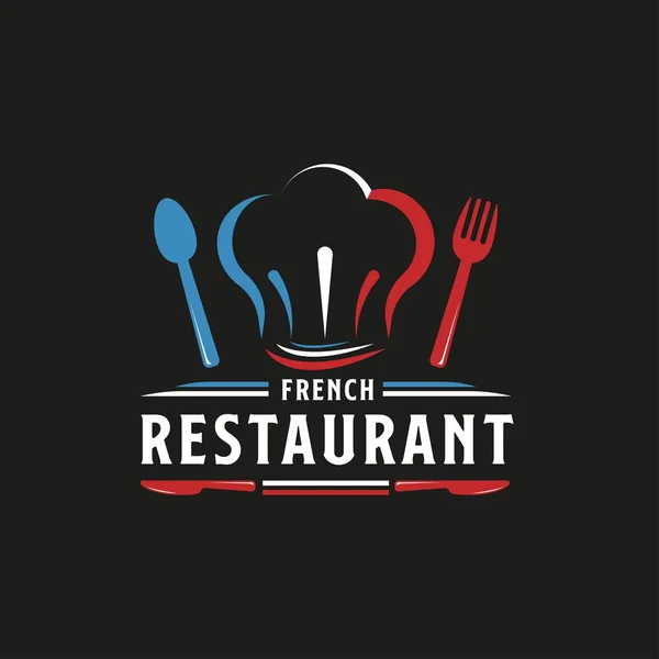 法式餐厅标志 法国国旗的象征与勺子 厨师头冠图标 奢侈品和高级标志 — 图库矢量图片
