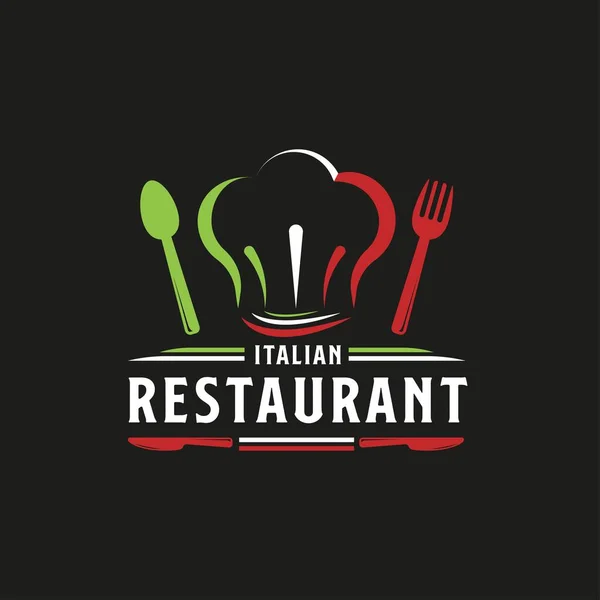 Logo Italské Restaurace Italský Symbol Vlajky Ikonami Spoon Fork Chef — Stockový vektor