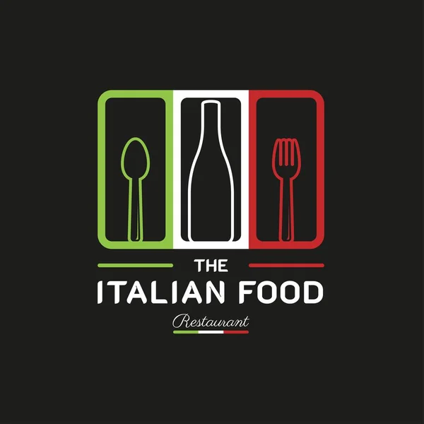 意大利餐厅标志 意大利国旗符号 有勺子 叉子和酒壶图标 — 图库矢量图片