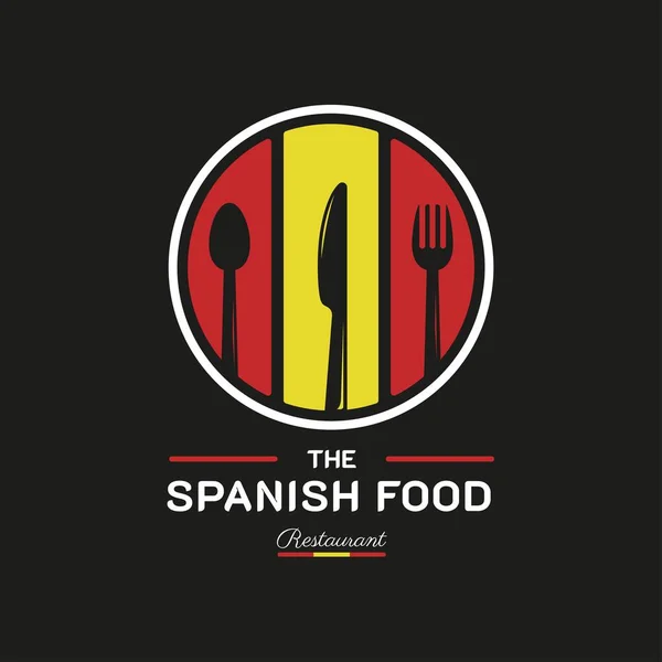 西班牙餐厅标志 西班牙国旗符号与勺子 叉子和刀具图标 高级及豪华标志 — 图库矢量图片