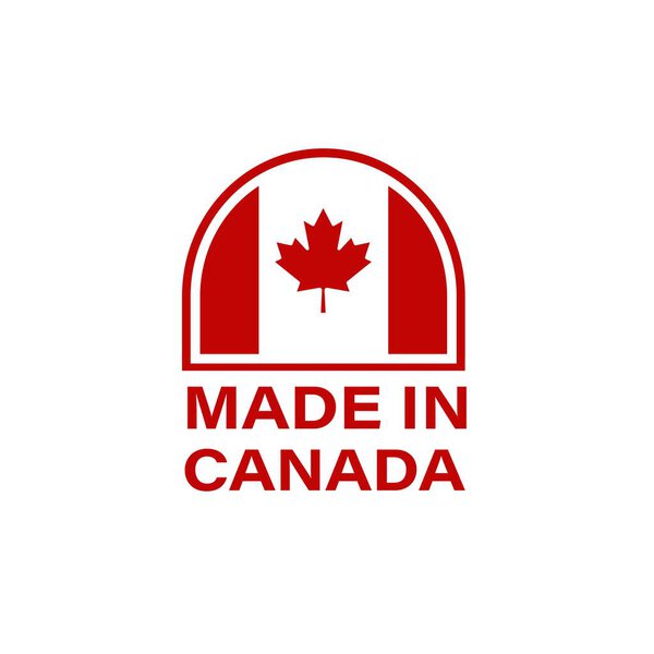 Made in Canada Label, Stamp, or Logo. With The National Flag of Canada and Maple Leaf