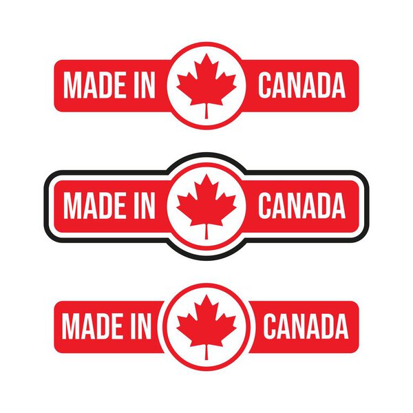 Made in Canada Label, Stamp, or Logo. With The National Flag of Canada and Maple Leaf